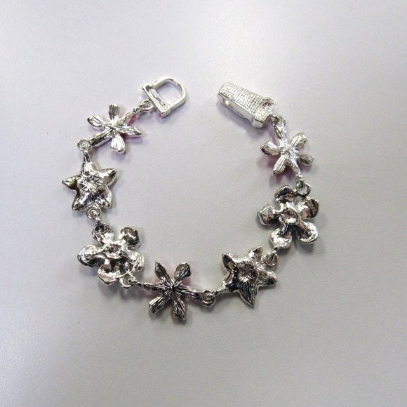 Silver Plated Multicolor Floral Flower Charm Bracelet W/ Magnetic Clasp - Picture 2 of 2